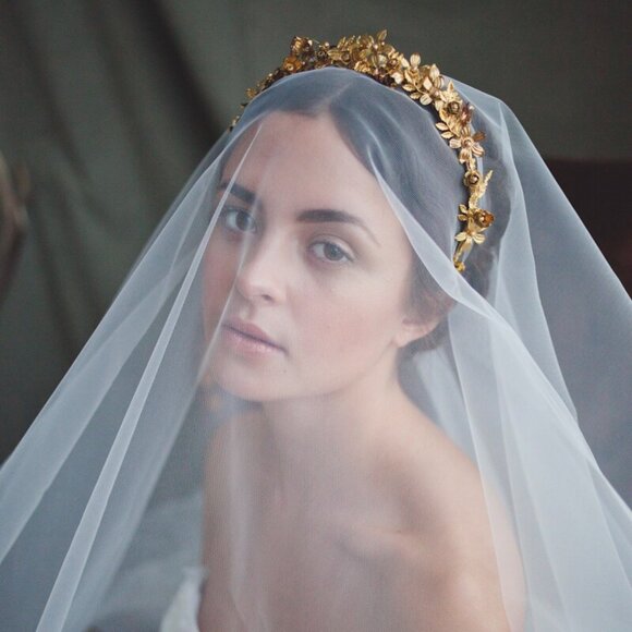 Gold and Crystal Floral Bridal Tiara/Crown - Picture 1 of 4